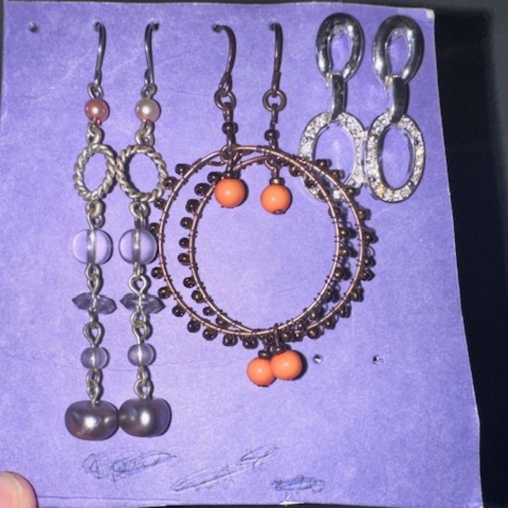 Brand new Vintage Y2K fashion earrings. Dangle, hoop. Silver, bronze. White CZ